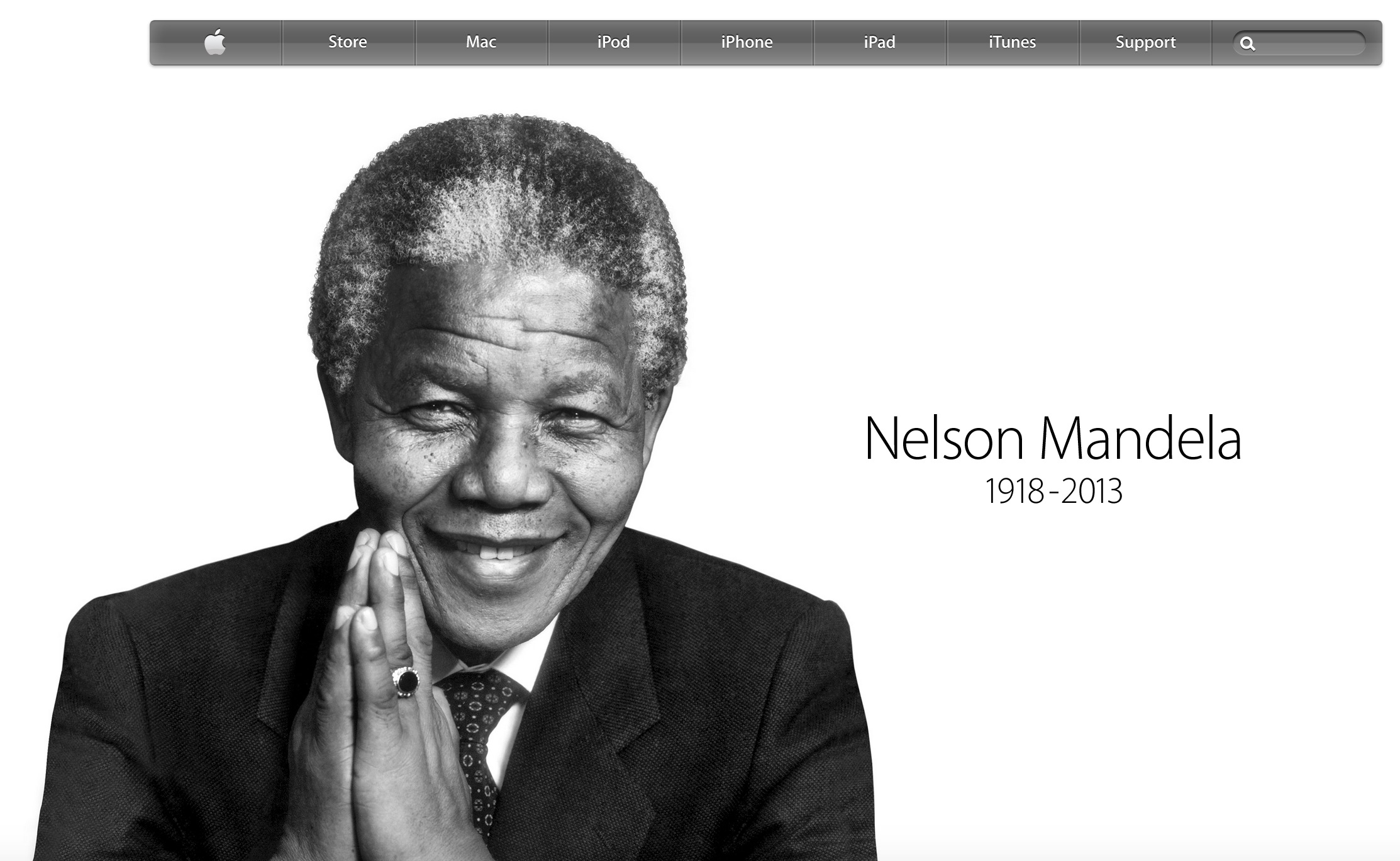 Homepage after the death of Nelson Mandela (2013)